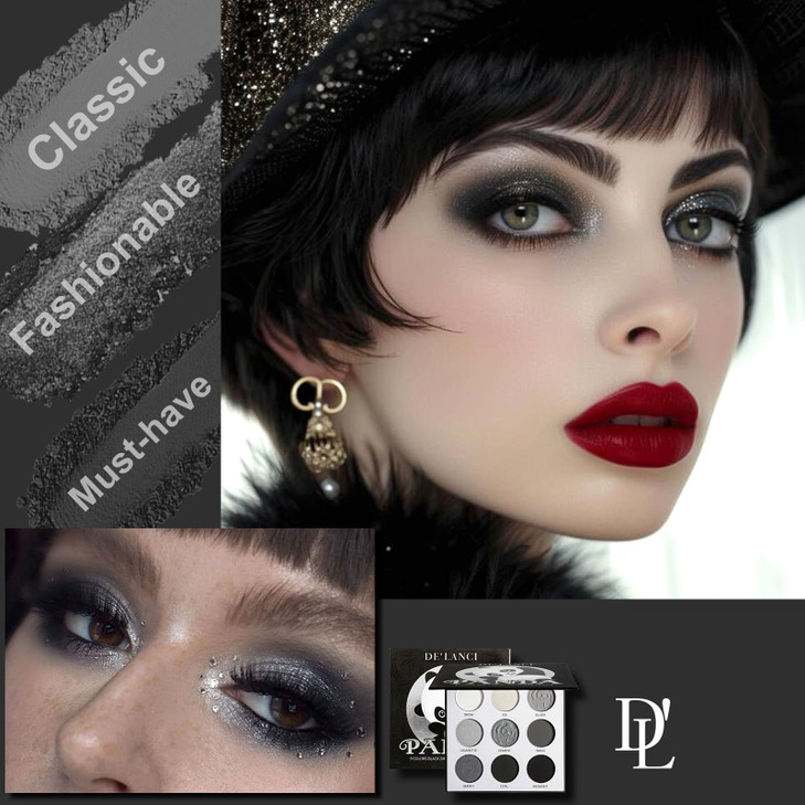 Afflano DL Gray Eyeshadow Palette Grey Black White Silver Blendable Smokey Eye Eyeshadow for SFX Skull Goth Look Hallowe