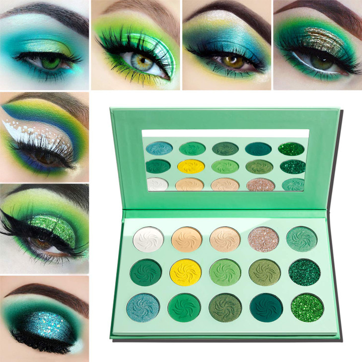 Afflano Green Eyeshadow Palette Green Glitter Eyeshadow Highly Pigmented Forest Emerald Christmas Makeup Palettes Yellow