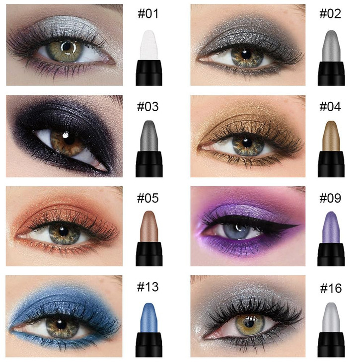 8Pcs Glitter Eye Shadow Sticks Liner Pencils Makeup Pearl White Smokey Black Gray Silver Violet Purple Khaki Royal Blue