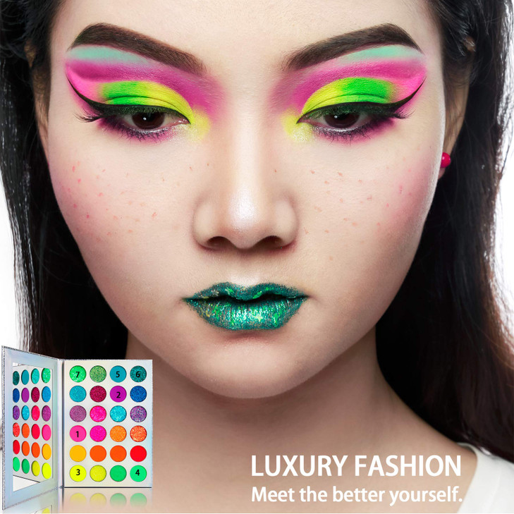 Afflano Neon Makeup Palette Eyeshadow Glow in the Dark Colorful Eyeshadow Palette Highly Pigmented Neon Party UV Blackli