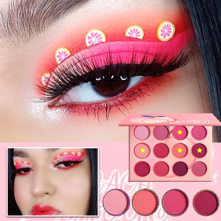 Pink Eyeshadow Palette12 Colors Peach Matte Shimmer Highly Pigmented Pink Mini Makeup Eyeshadow Pallet Warm Natural Blen