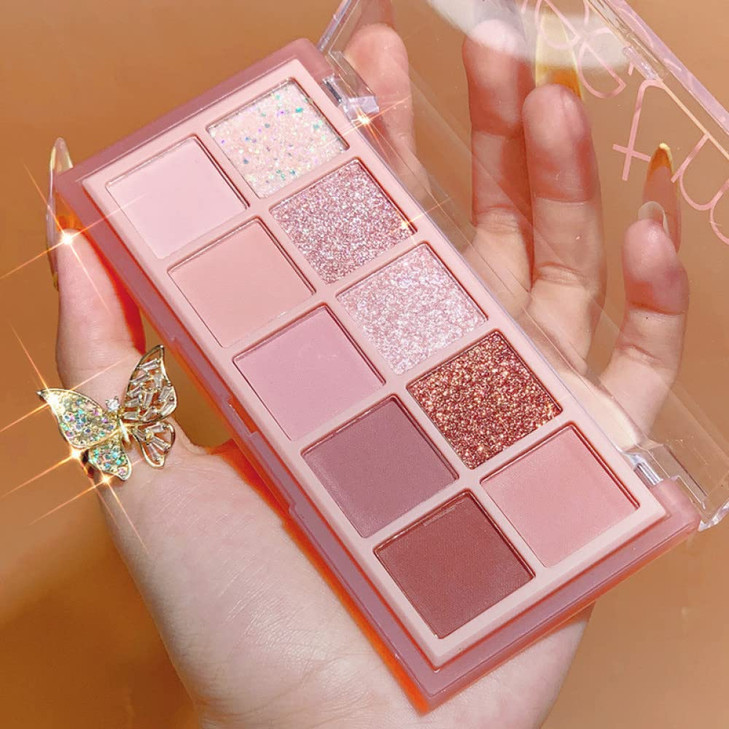 Go Ho 10 Colors Eyeshadow PaletteMatteGlitterShimmer Eyeshadow MakeupPink Powder Light Pink Eye Shadow ShadesNaturingLoo