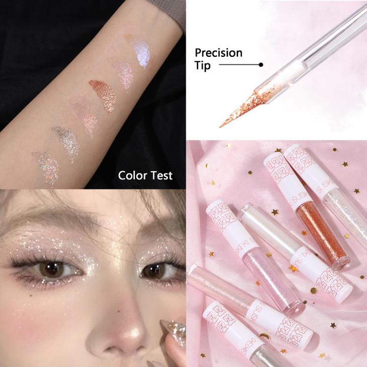 6Pcs Liquid Glitter Eyeshadow Eyeliner Korean Makeup Bling Under Eye Shadow Shimmer Eye Make Up Valentines Gift SetLong