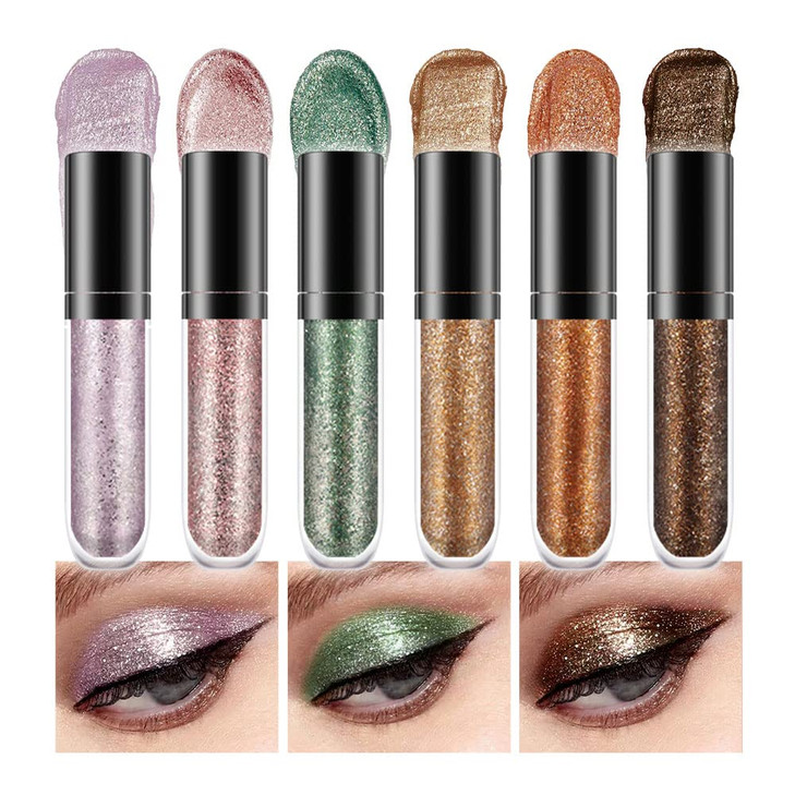 6 Colorful Shades Waterproof Liquid Glitter Eyeshadow Eyeliner Sticks Kit Long Wearing Professional Eye Makeup Setsombra