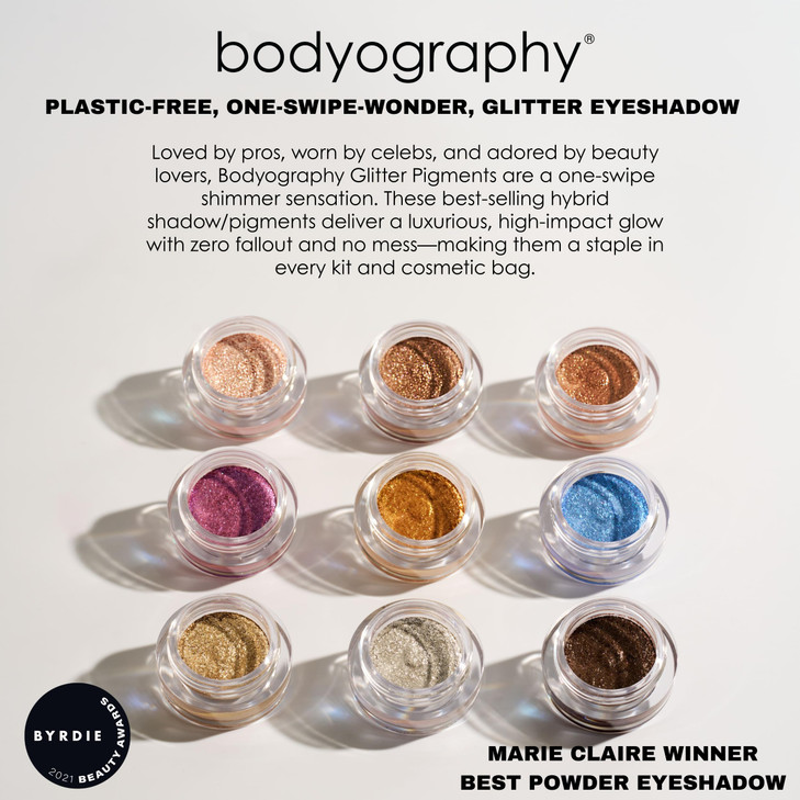Bodyography Glitter Pigment Eye Shadow Long Wear Shimmer Eyeshadow Vegan Talc Paraben Free Cream Powder Formula Soiree G
