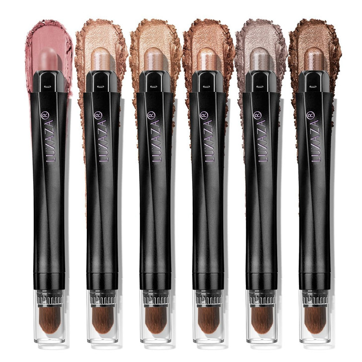 LUXAZA PRO Neutral Eyeshadow Stick Makeup 6PCS Set Brown Nude Metallic Shimmer Matte Cream Eye Shadow Palette Eyeliner B