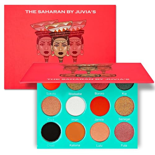 Juvias Place Palette The Saharan Reds Black White Golds Peach Shades of 12 Bold Mattes and Flattering Shimmer Profession