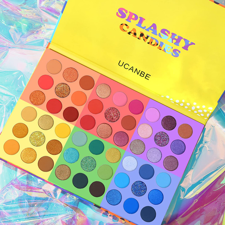 UCANBE 54 Colors Splashy Candies Eyeshadow Palette 15pcs Makeup Brush Set Highly Pigment Matte Metallic Shimmer Glitter