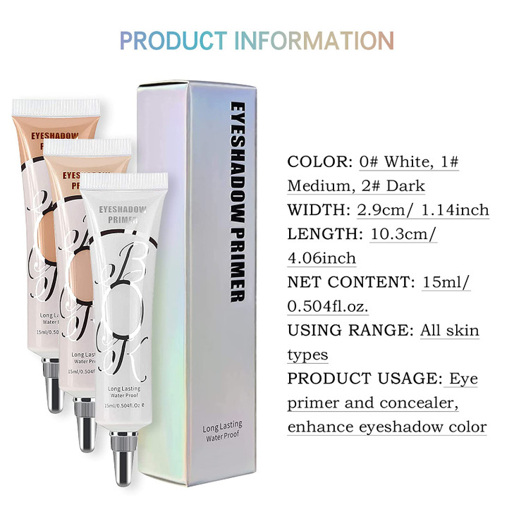 LOKFAR 3 Pack Matte Eyeshadow Primer for Oily Lids No Crease White Medium Dark Cream Eye Primer Makeup Eyeshadow Base Wa