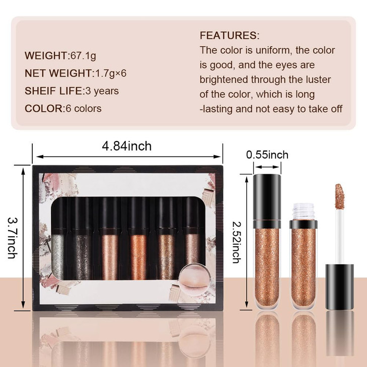 6 Colors Liquid Glitter EyelinerGlitter Eyeshadow Waterproof Long Lasting Makeup Kits A