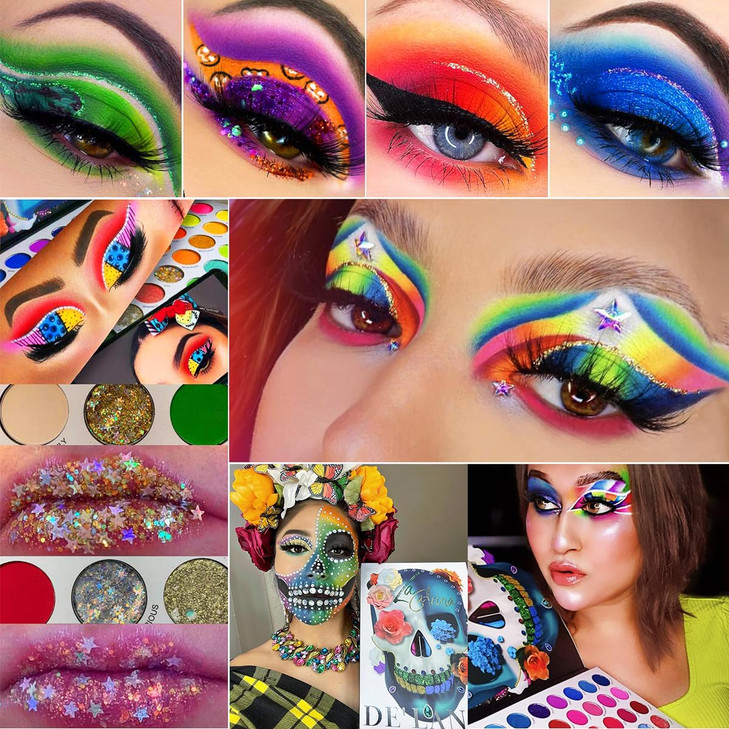 DELANCI Big Colorful Eyeshadow Palette Professional 54 Color Board Eye Shadow Bright Neon Glitter Matte Shimmer Makeup P