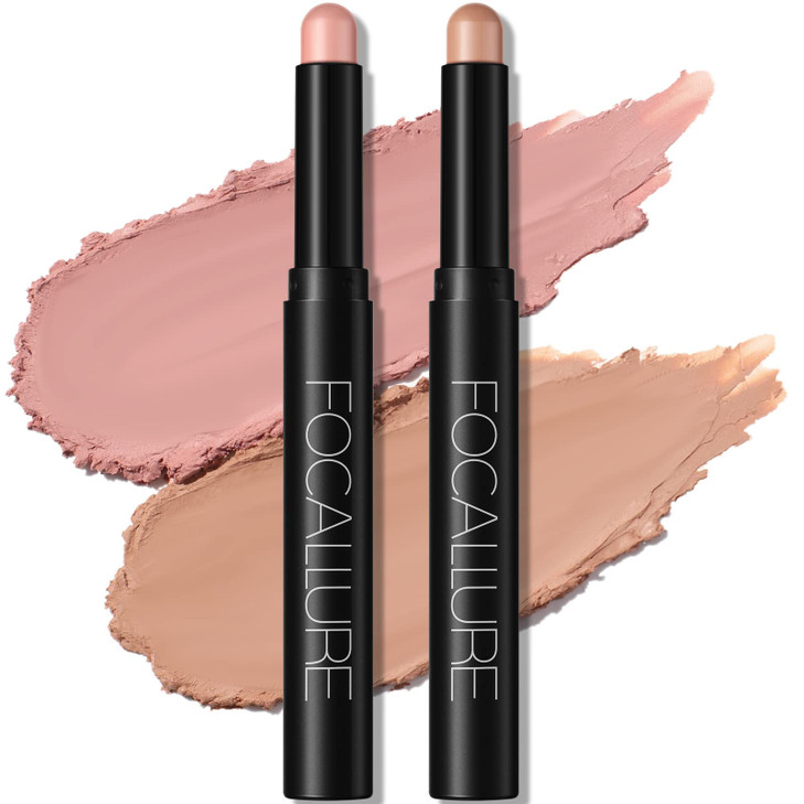 FOCALLURE 2 Pcs Cream Eyeshadow StickBrightener Eyeshadow Pencil CrayonHighlighter Eye Shadow Stick Sets with Creaseproo