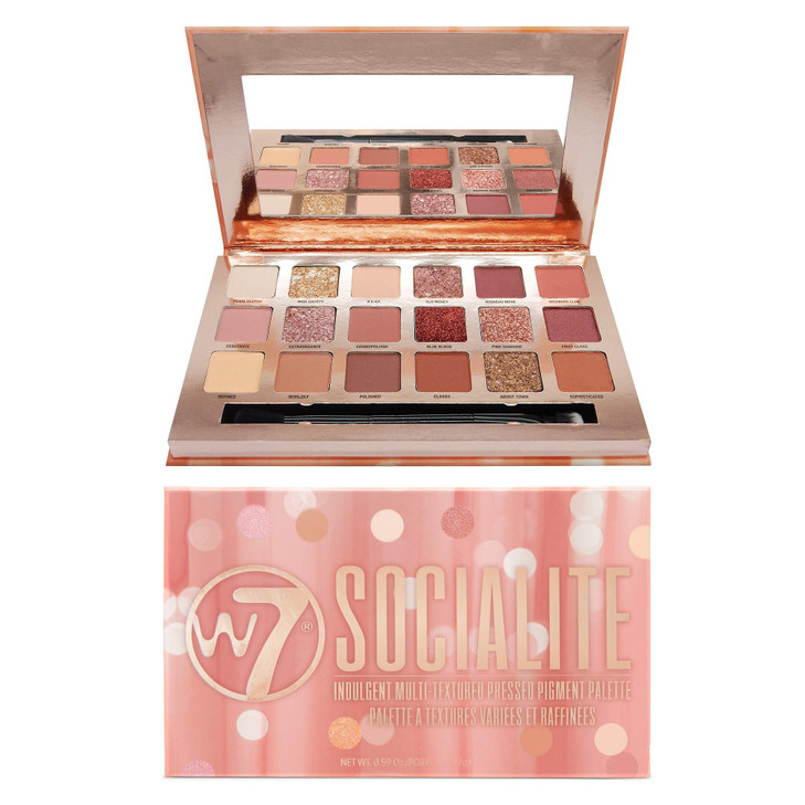 W7 Socialite Pressed Pigment Palette 18 Pink Nude Colors Flawless LongLasting Glam Makeup