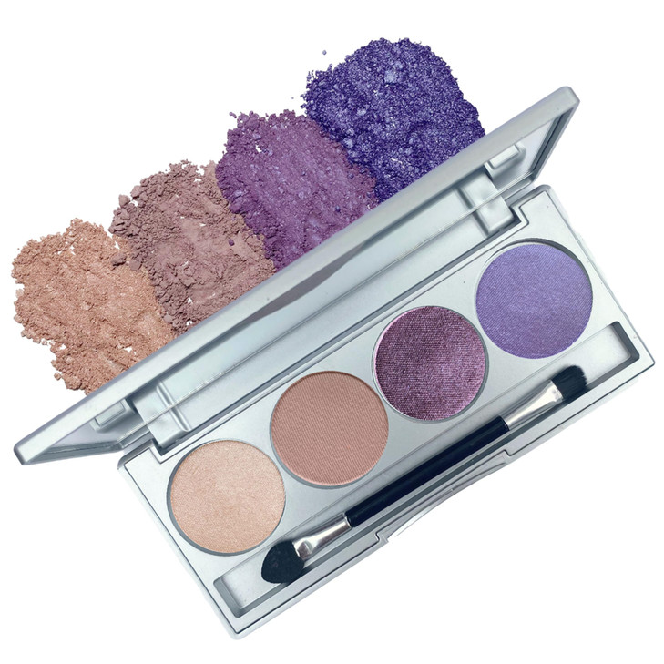 Honeybee Gardens Quad Eye Shadow Compact in Moon Stars Pale Pink Deep Purple Shades Refillable Customizable Vegan 4 Pack