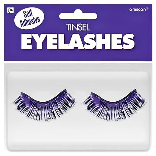 Purple Tinsel Eyelashes 1 Pair 12 x 1 Lightweight Easy to Apply SelfAdhesive Lashes Perfect Costume Accessory