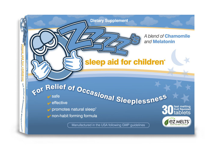 OZzzzs Sleep Aid for Children, with Melatonin and Chamomile, Pediatrician Formulated, Zero Sugar, Vegan, Orange Dream Flavor, 30 EZ Melt Tablets