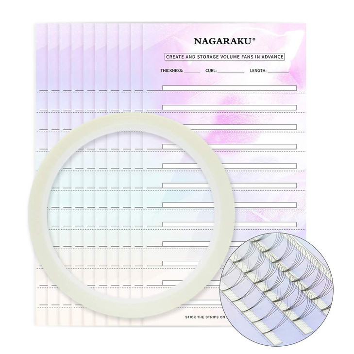 NAGARAKU Eyelash Extension Storage Card Premade Fans Volume Lash Storage 2mm Sticky Strip False Eyelashes Paper Card 20