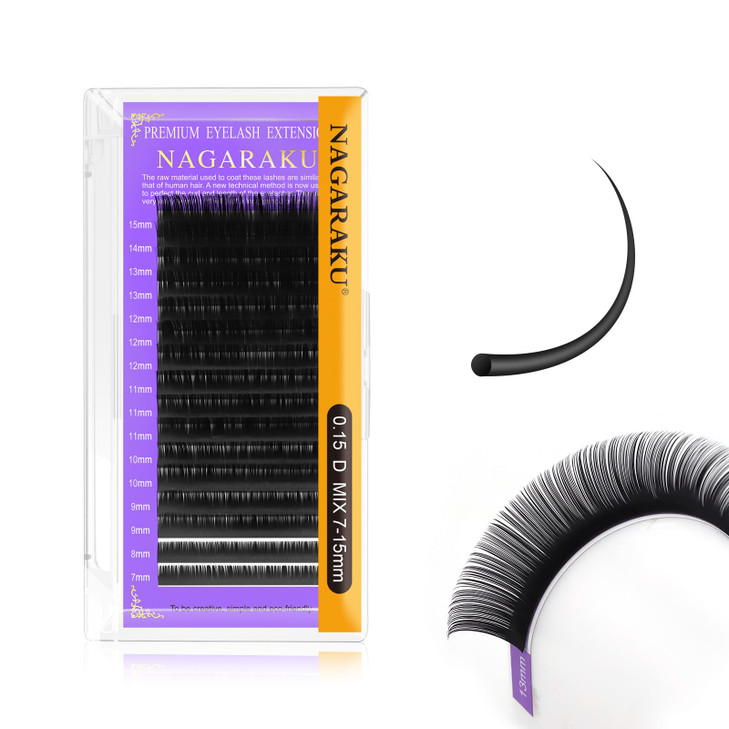 NAGARAKU Eyelash Extensions 015mm D curl 715mm Mix Tray Individual Lashes Classic Matte Black Faux Mink 16 Rows Professi