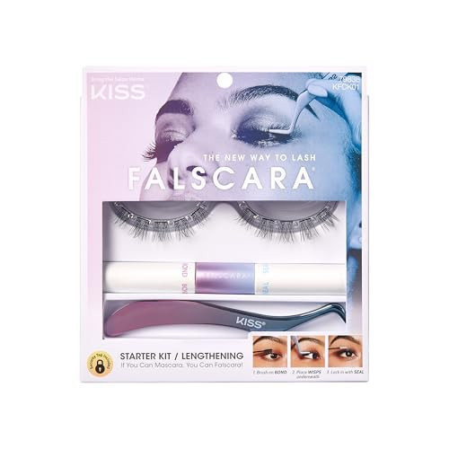 KISS Falscara DIY Lash Extension Starter Kit 10 Reusable Featherlight Eyelash Lengthening Wisps Applicator Bond Seal