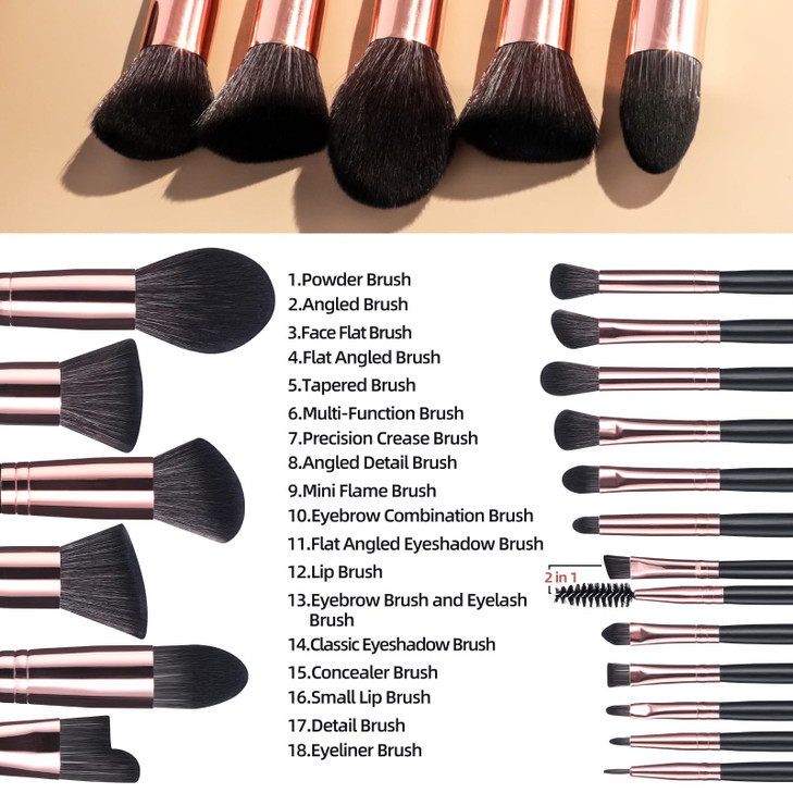 BSMALL Makeup Brushes Kit Professional Synthetic Makeup Tools with Travel Case Includes Foundation Powder Concealer Lip