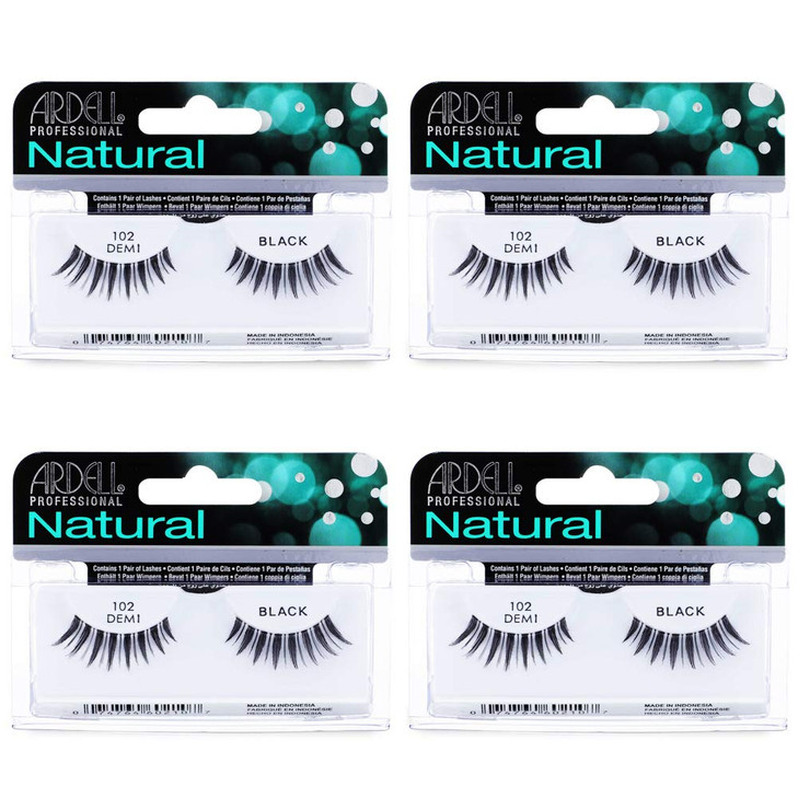 Ardell Lashes 102 Demi Black Lightweight Reusable Fake Eyelashes with Natural Look for Beginners Makeup Lovers 4 Pack