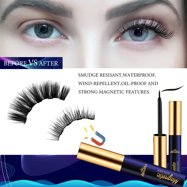 Menaka Magnetic Eyelashes Natural Look Magnetic Lashes with Eyeliner Kit 4 Tube Strong Magnetic Eye Liner 3D Reusable Ma