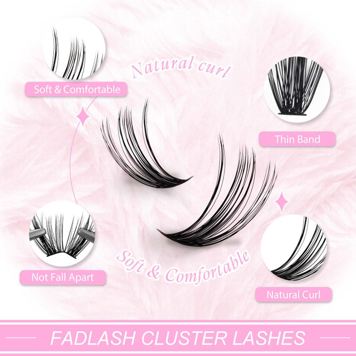 FADLASH DIY Lash Clusters Individual Eyeslash Extensions 40D Volume Eyelash Clusters Soft Band Wispy Natural Eyelash Ext