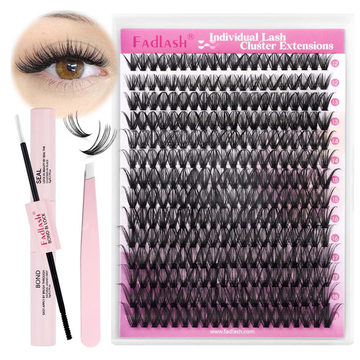 FADLASH Lash Clusters Kit DIY Eyelash Clusters Natural 40D Lashes Individual Eyelash Extensions Kit with Lash Bond and S