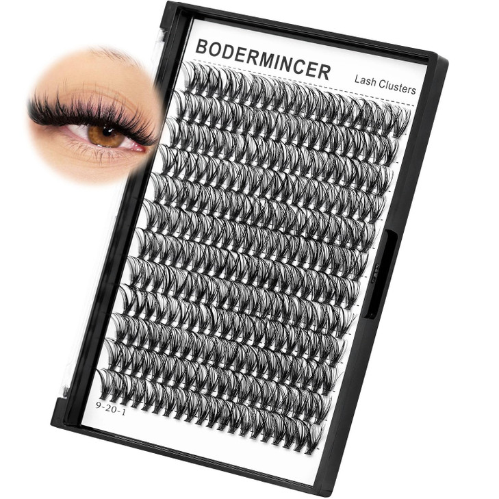 Bodermincer Black Cluster Lashes 240pcs 20D40D DIY Eyelash Extension D Curl Long Individual Lashes Mixed Tray Faux Mink