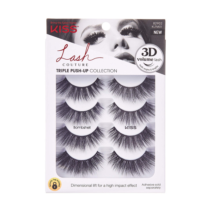 KISS Triple PushUp False Eyelashes Bombshell 14mm Includes 4 Pairs Of Lashes Easy to Apply Reusable Lash Clusters