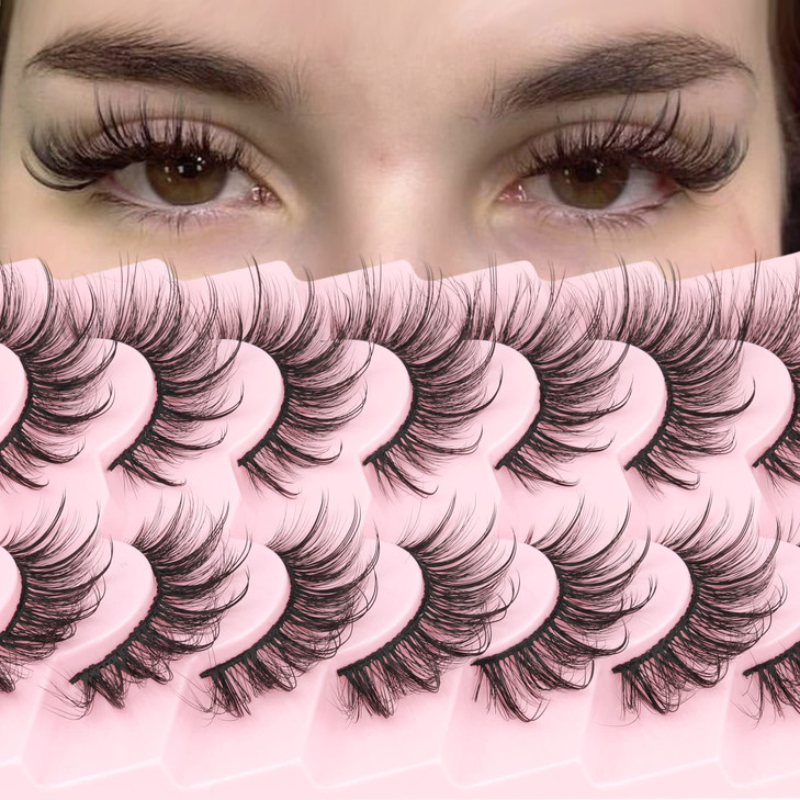 Geeneiya Lashes Wispy Mink Natural Eyelashes Spikes Lash Extensions Look Fluffy False Eyelashes 18mm Long Strip Lashes C