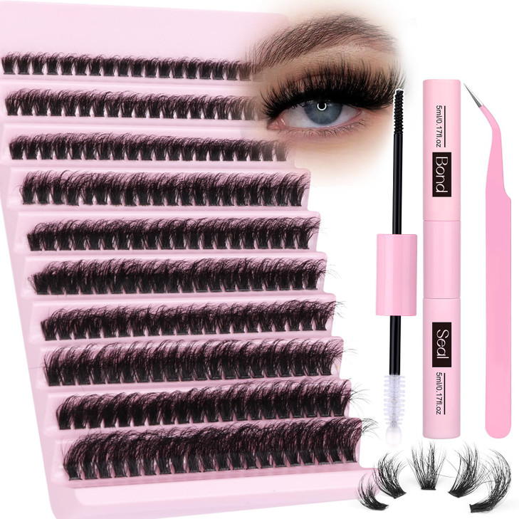 zanlufly Volume Lashes Extension Kit 20MM Mink Lashes Clusters Individual Lashes with Lash Bond and Seal and Applicator