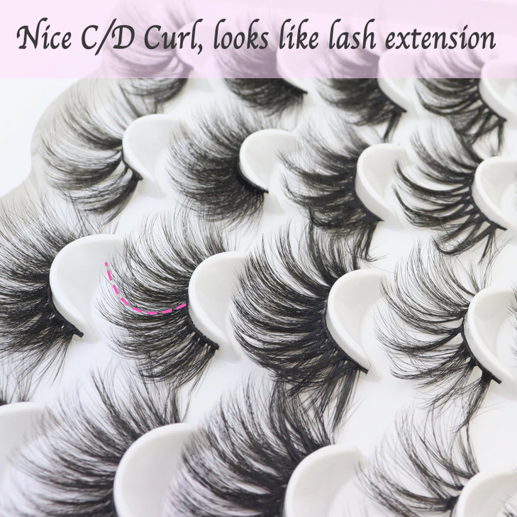 DAODER False Eyelashes 25MM Mink Lashes Dramatic Look Fluff Long Fake Eyelashes Wispy 25mm False Lashes Strip 10 Variety