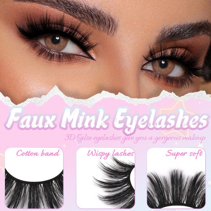Losha False Eyelashes 10 Pairs Wispy Faux Mink Lashes Soft 3D Volume Fake Eyelashes Handmade Reusable False Lashes Drama