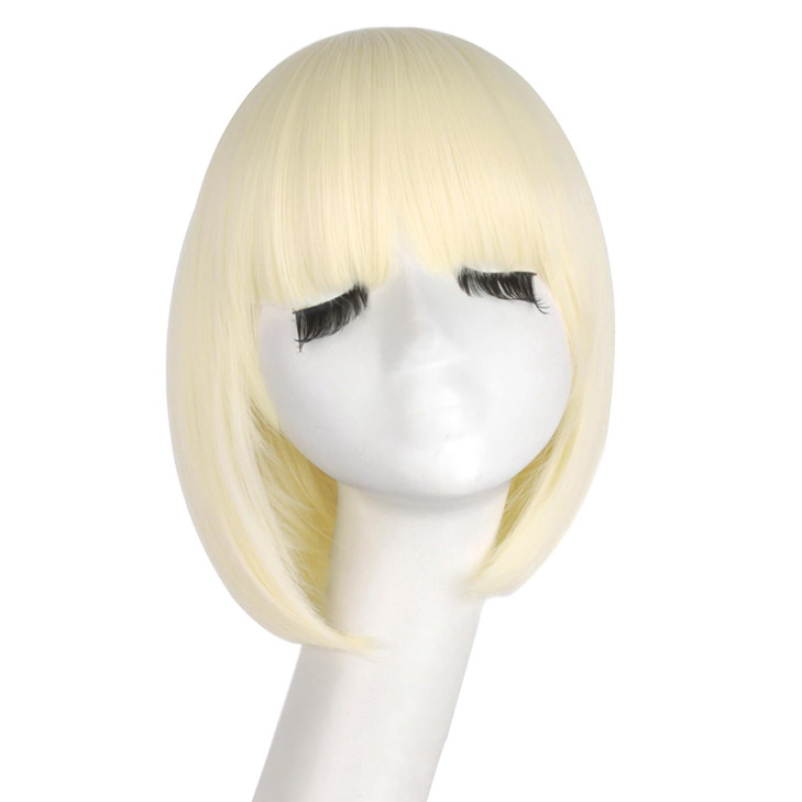 MapofBeauty 12 Inch/30cm Fashion Lady Short Straight Flat Bangs Bob Wig (Light Blonde) online at globaldelivered