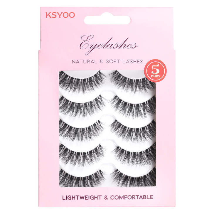 KSYOO False Eyelashes Cat Eye Lashes Wispy Lashes Clear Band V1 Russian Strip Lashes That Look Like Extensions D Curl Ca