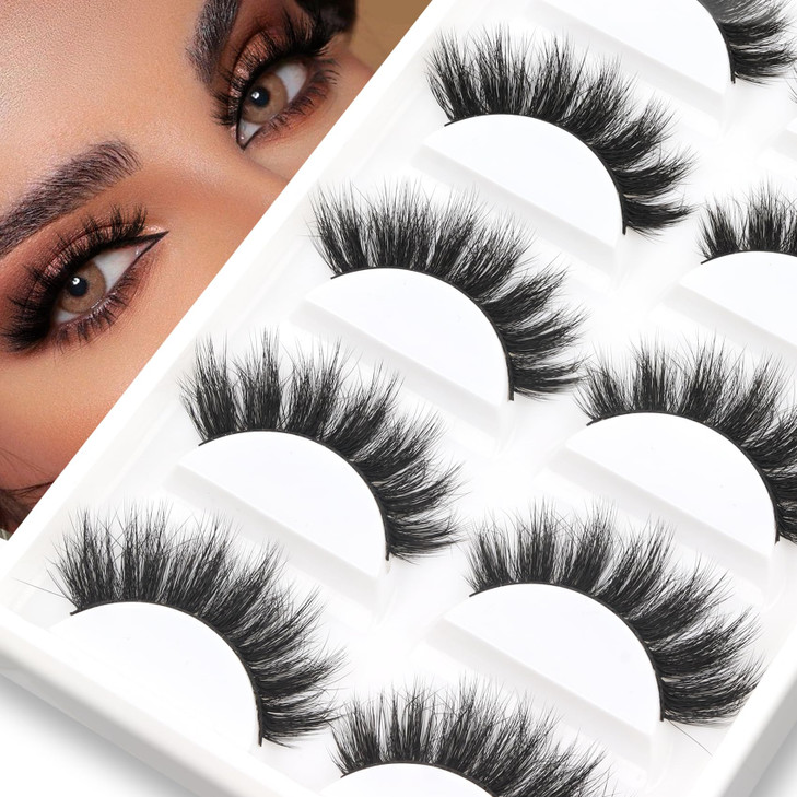 Veleasha Lashes 5D Faux Mink Lashes 100 Handmade Luxurious Volume Fake Eyelashes Lightweight Fluffy False Eyelashes 5 Pa