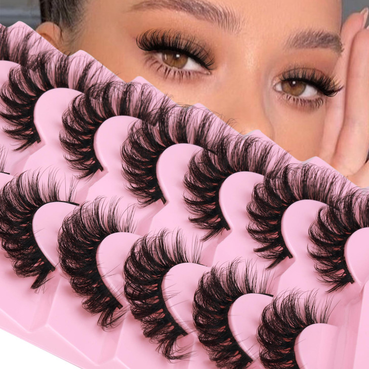JIMIRE Mink Lashes Wispy Cat Eye Lashes Full 6D Volume False Eyelashes that Look Like Extensions 16MM Thick Soft DCurly