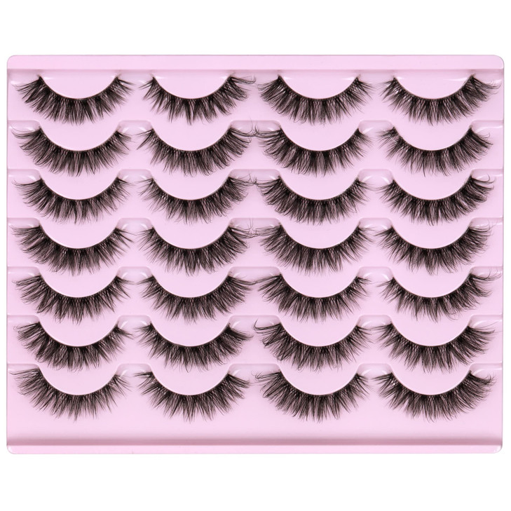 Newcally Lashes Mink False Eyelashes Natural Look Wispy Clear lash Band Fake Eyelashes Volume 3D Curly Strip Volume Cat