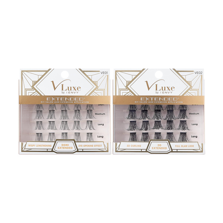 iENVY DIY Eyelash Extension Demi Extended 3D Extended 2 Pack Featherlight Synthetic Reusable Artificial Eyelashes Multip