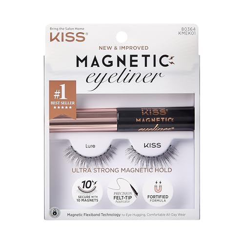 KISS Magnetic False Eyelashes and Eyeliner Lure 12mm Easy to Apply Reusable No Glue Flexiband Technology Precision Felt