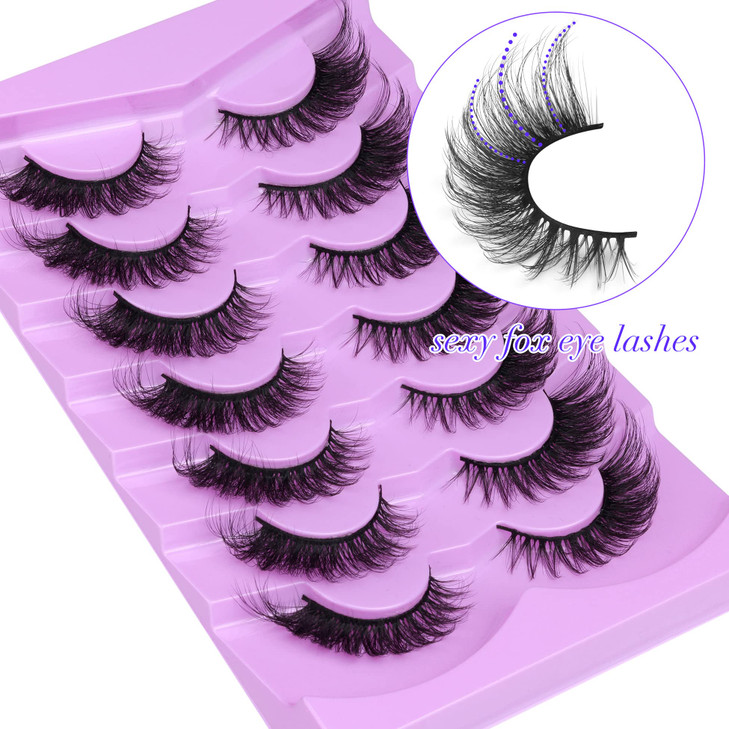ALICE Eyelashes Fox Eye Lashes Mink Faux Natural False Eyelashes Wispy Cat Eye Lashes Pack Fake Eyelashes 7 Pairs
