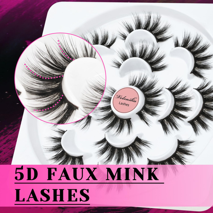 Veleasha Lashes 5D Faux Mink Lashes Fluffy False Eyelashes Handmade Eye Lashes Wispy Lightweight Fake Lashes Luxurious V