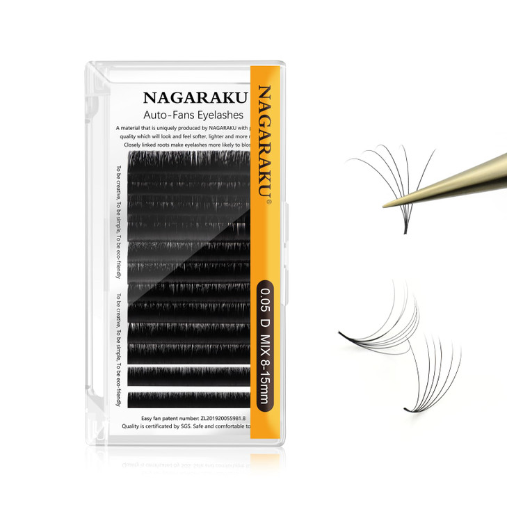 NAGARAKU Easy Fan Eyelash Extensions Volume Lash 005 D curl 815mm Mix Tray Rapid Blooming Faux Mink Cluster Easy Fanning