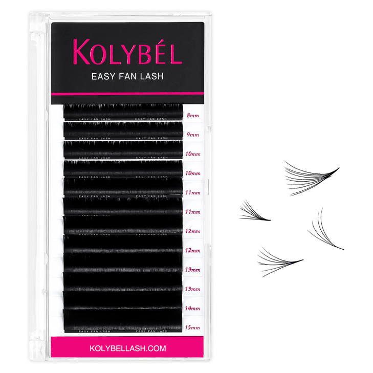 KOLYBEL Easy Fan Lash Extensions 005 Thickness Eyelash Extension D Curl 815mm Mix Lash Tray Auto Blooming Lash Extension