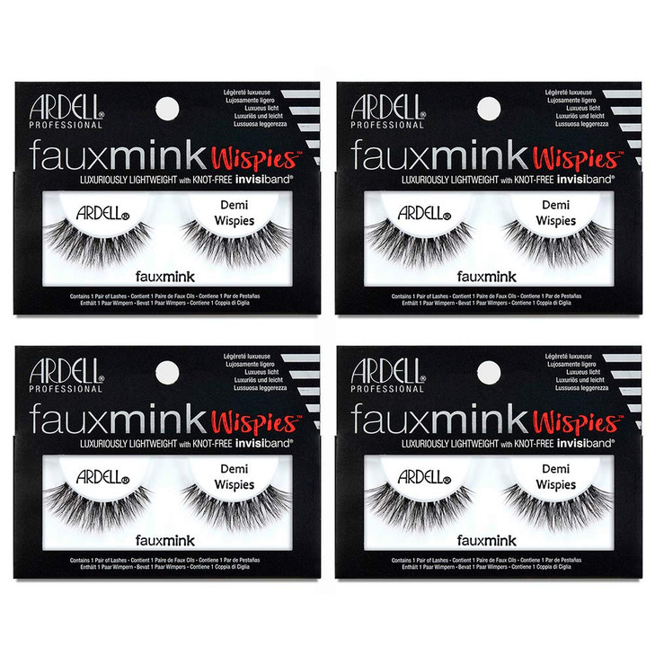 Ardell Faux Mink Lashes Demi Wispies Eyelashes KnotFree Reusable Lashes Wispy for Seamless Blending 4 Pack