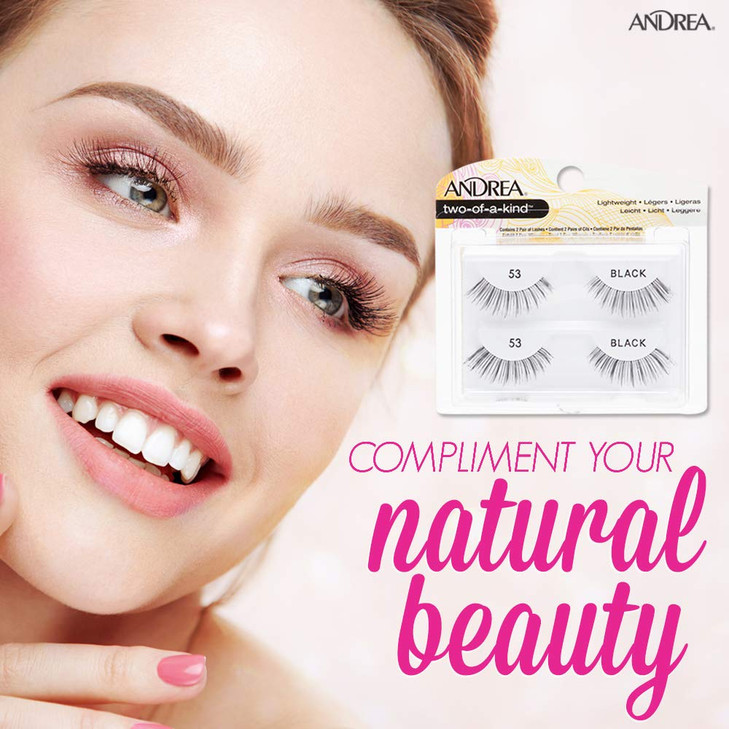 Andrea Two of a Kind False Lashes 53 Black Natural Look Comfortable Full Volume Fake Eyelashes for Glamorous Eyes 4 Pack
