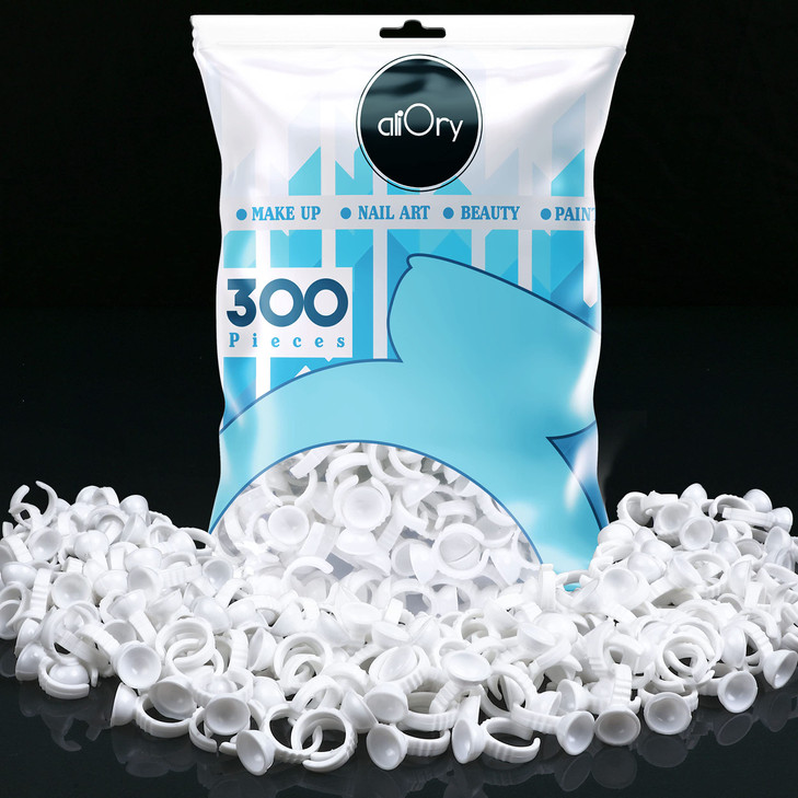 300PCS AliOry Glue Rings for Eyelash Extensions Disposable Rings for Lashes Lovely Shape Lash Fan Blossom Glue Cups Lash