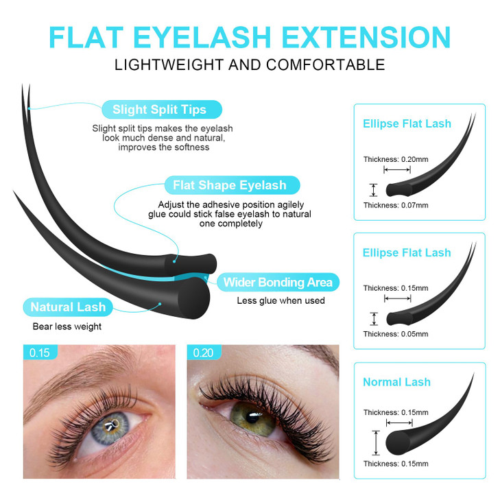 NAGARAKU Double Tips Ellipse Eyelash Extensions Lighter Thinner Flat Split Tips Individual Lash 015mm C curl 10mm Matte