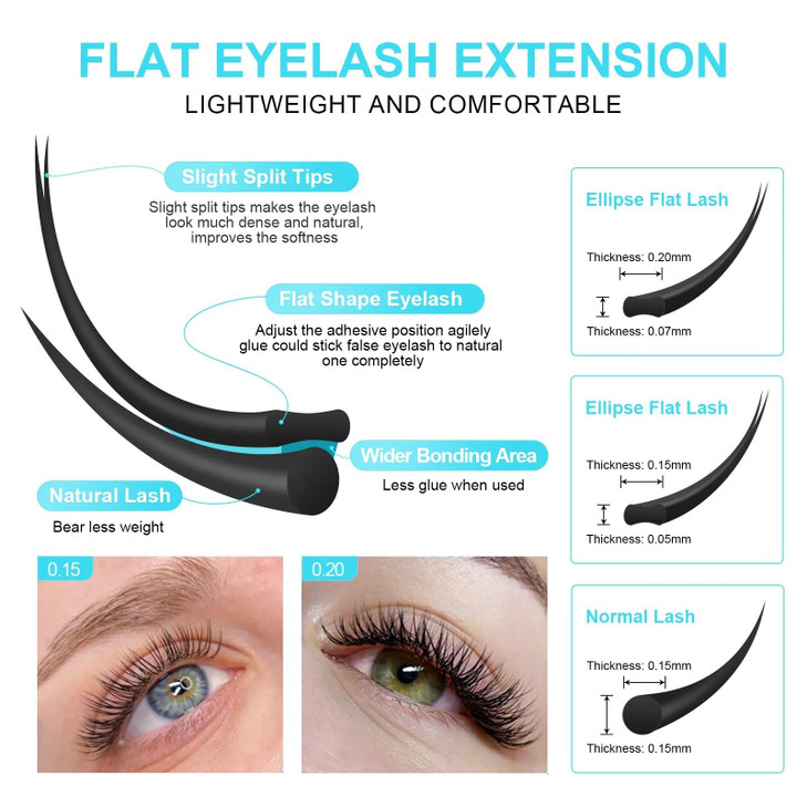 NAGARAKU Double Tips Ellipse Eyelash Extensions Lighter Thinner Split Tips Flat False Lashes 5 Trays in 1 Pack 015 D cur
